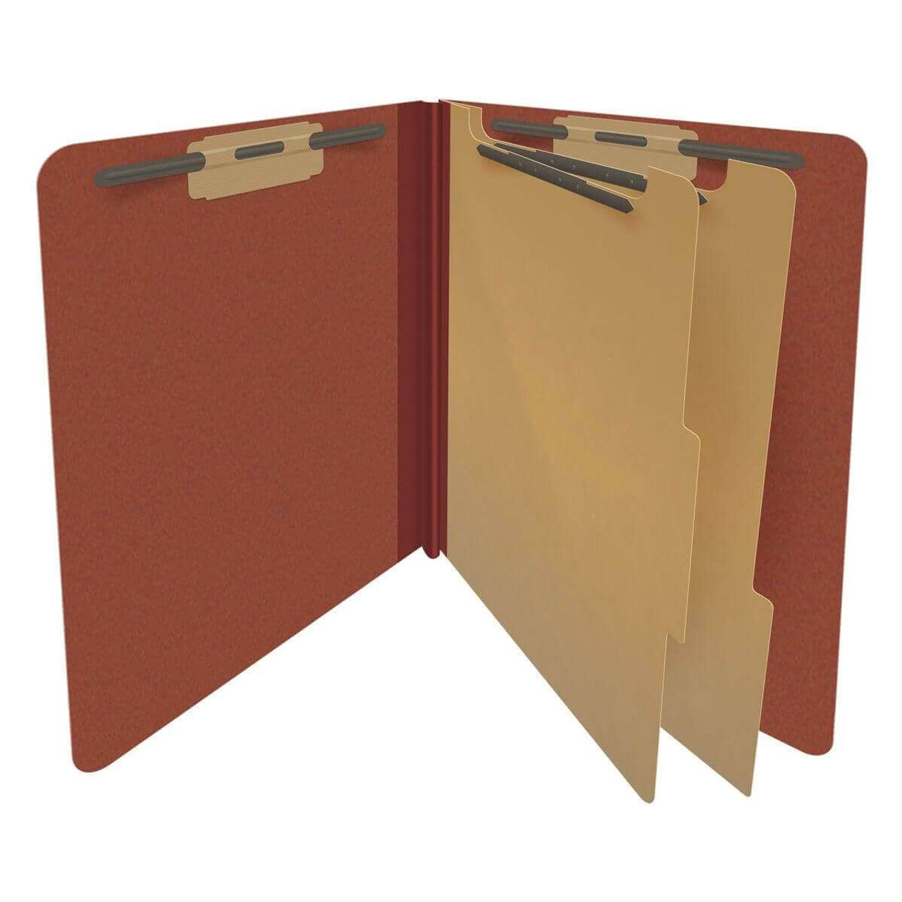 End Tab Pressboard Classification Folders, 2 Dividers, Letter Size, Type III Red, 10 per Box