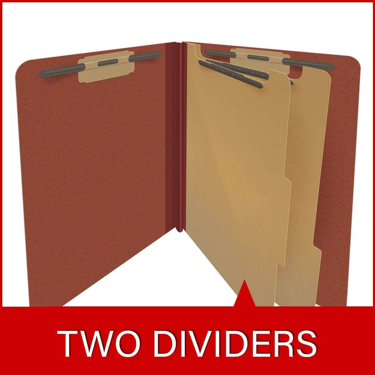 End Tab Pressboard Classification Folders, 2 Dividers, Letter Size, Type III Red, 10 per Box