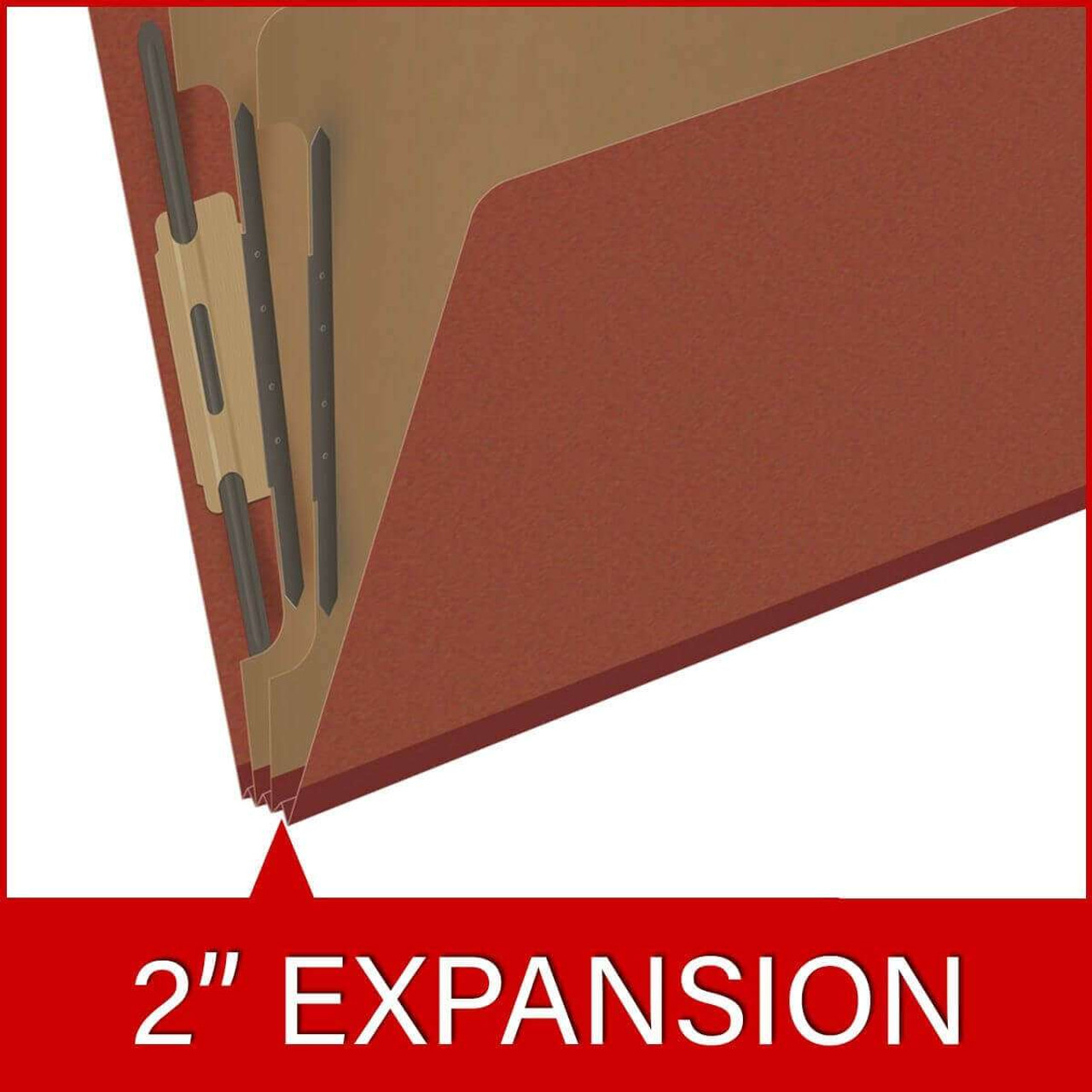 End Tab Pressboard Classification Folders, 2 Dividers, Letter Size, Type III Red, 10 per Box