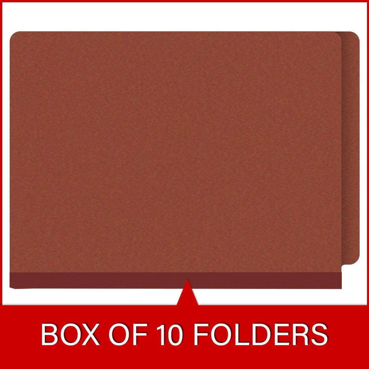 End Tab Pressboard Classification Folders, 2 Dividers, Letter Size, Type III Red, 10 per Box