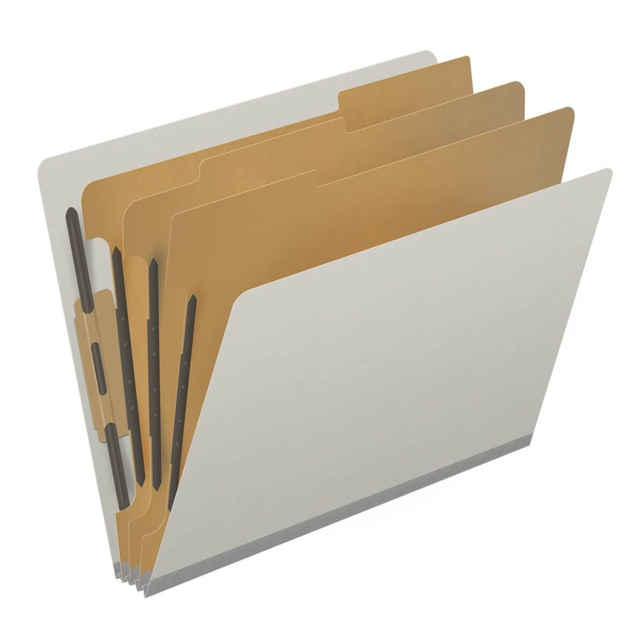 End Tab Pressboard Classification Folders, 3 Dividers, Letter Size, Type III Gray, 10 per Box