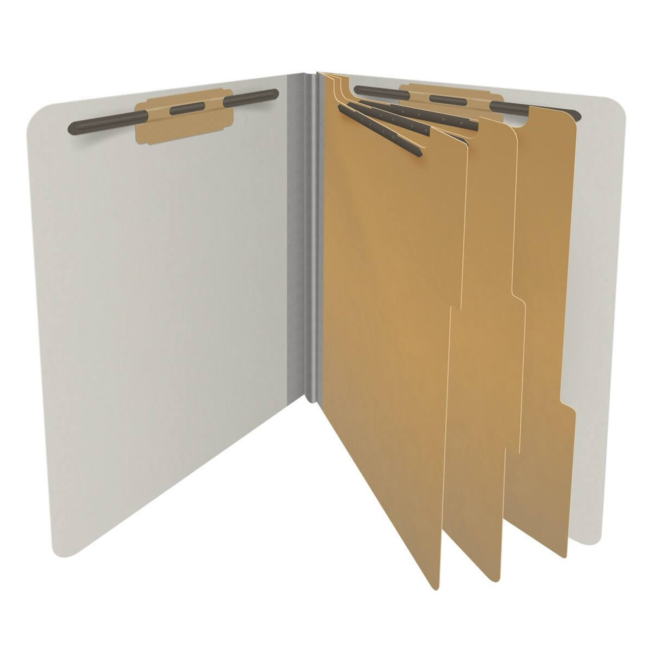 End Tab Pressboard Classification Folders, 3 Dividers, Letter Size, Type III Gray, 10 per Box