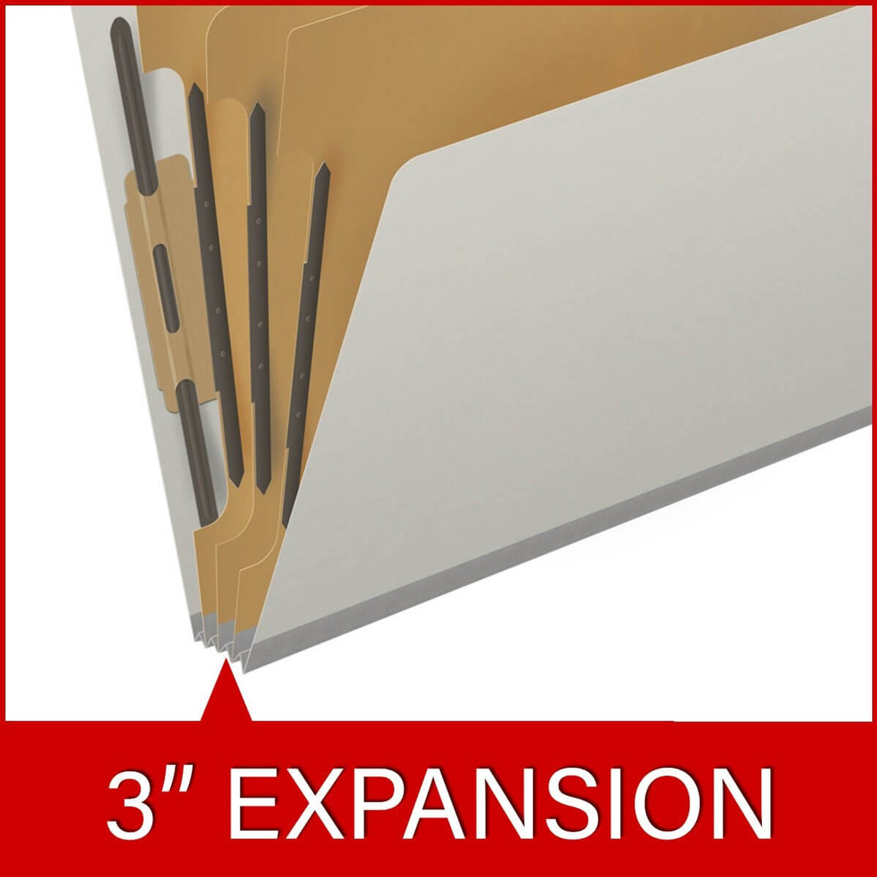 End Tab Pressboard Classification Folders, 3 Dividers, Letter Size, Type III Gray, 10 per Box