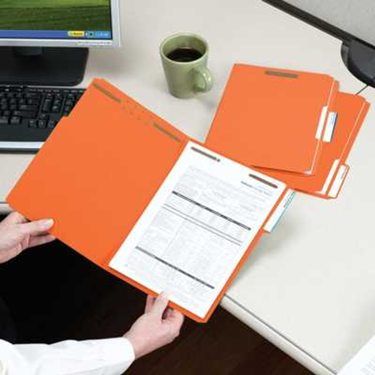 Smead Fastener File Folder, 2 Fasteners, Reinforced 1/3-Cut Tab, Letter Size, Orange, 50/Box