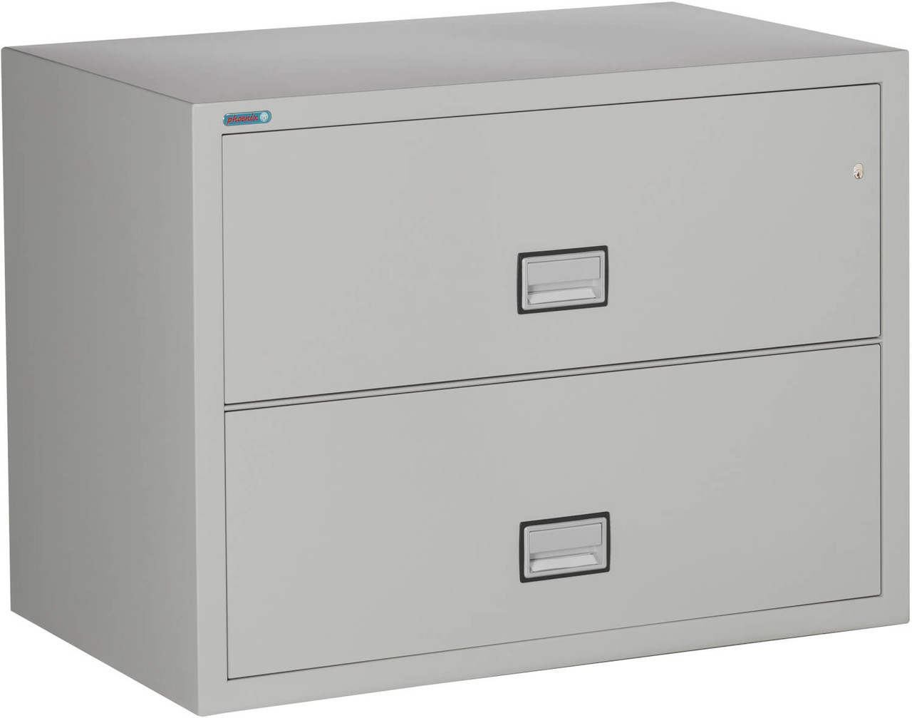 Light Gray Phoenix 2-Drawer Lateral File Cabinet, 38 inches wide, 1-hour fireproof protection