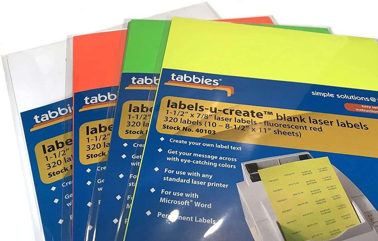 Tabbies Labels-U-Create Blank Labels, 7/8 H x 1 1/2 W, Fluorescent Red, 320/Pack