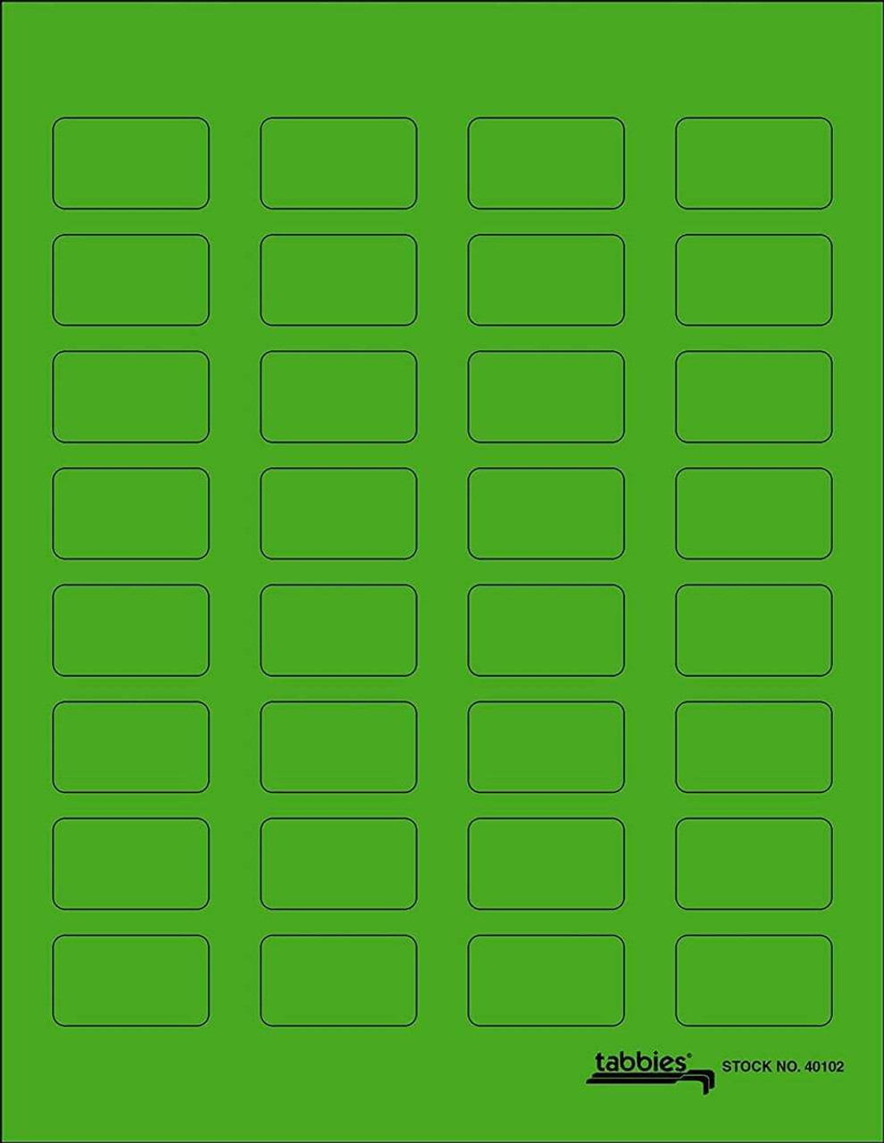 Tabbies Labels-U-Create Laser Labels, 1-1/2" x 7/8", Fluorescent Green, 320/Pk
