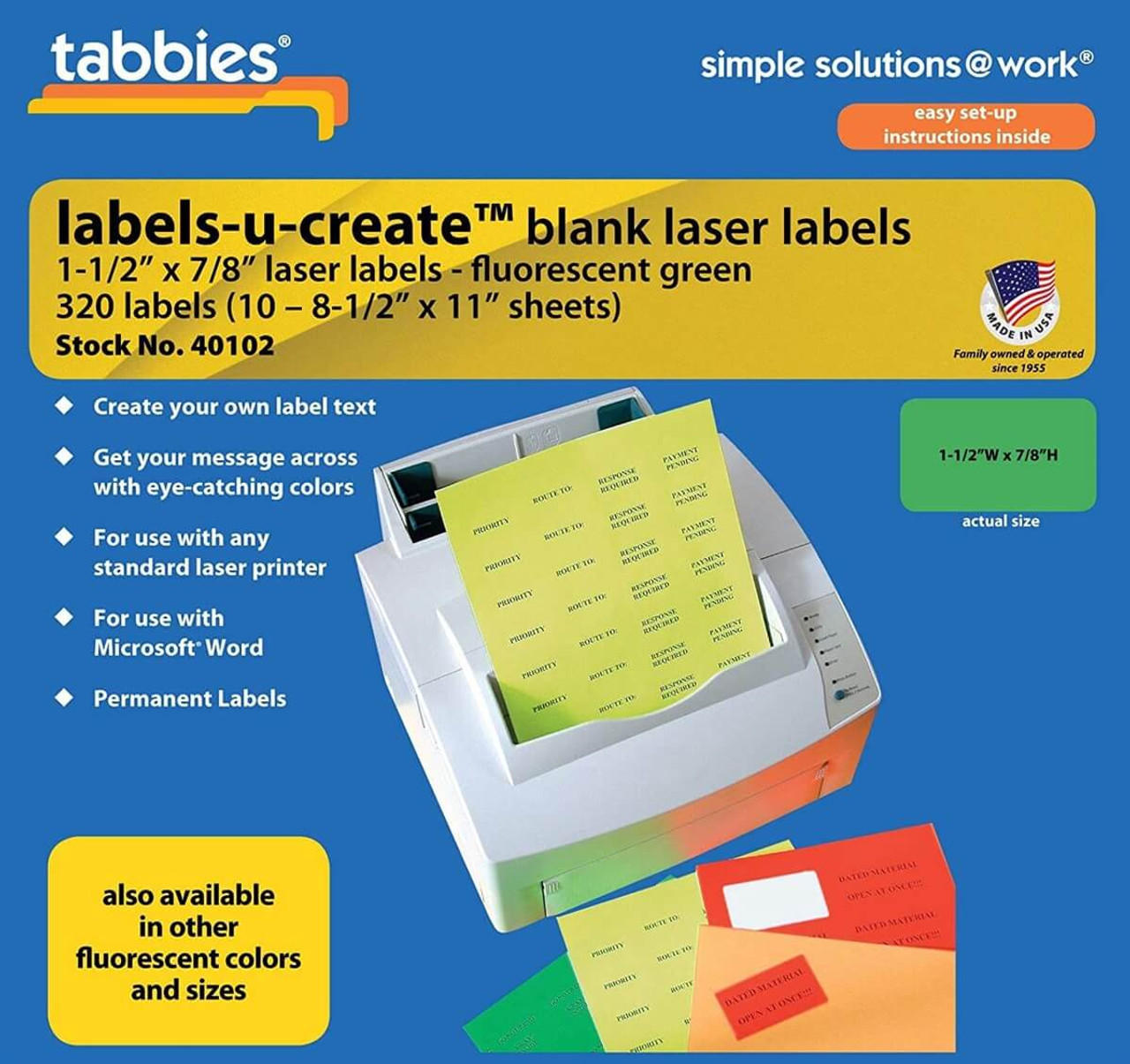 Tabbies Labels-U-Create Blank Labels, 7/8 H x 1 1/2 W, Fluorescent Green, 320/Pack