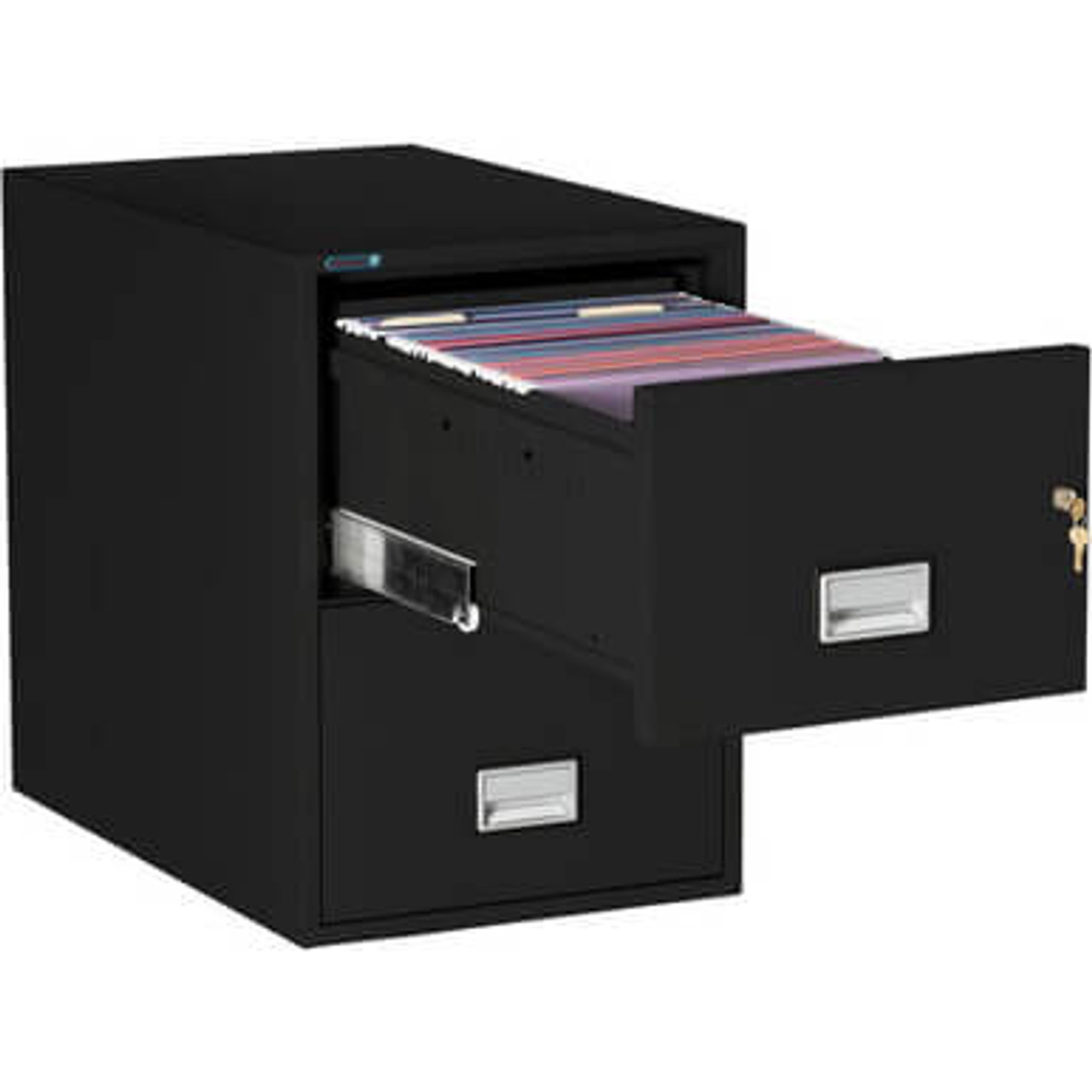 Phoenix LGL2W31 Legal Fireproof File Cabinet, 2 Drawer, 31" Deep, Black, Open