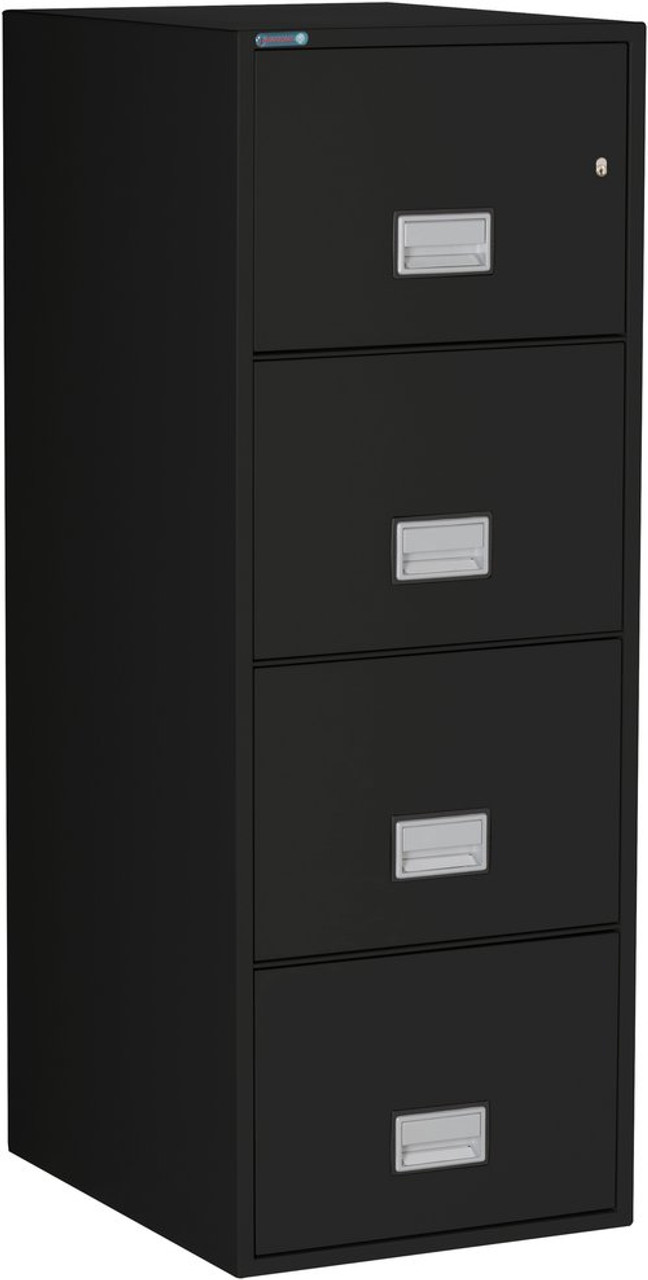 Phoenix LGL4W25 Fireproof File Cabinet, 4-Drawer, Legal Size, 25" Deep, 1-Hour Fire-Rated, Black, Closed