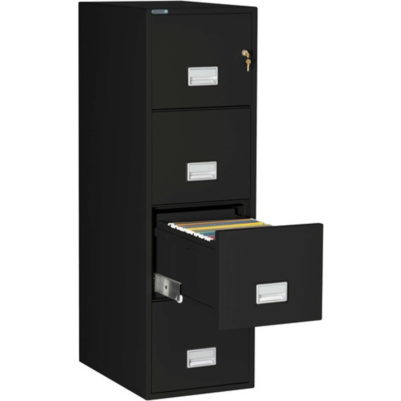 Phoenix File Cabinet, 4-Drawer, Letter Size, 25 Deep, Black, Open