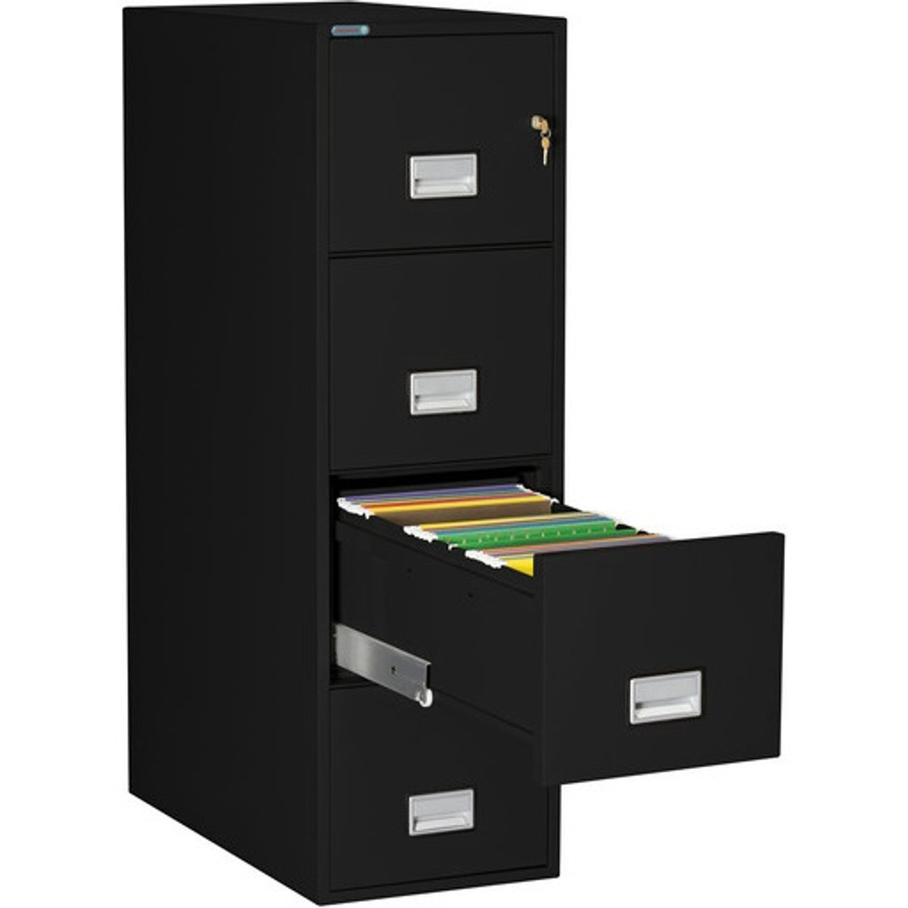 Phoenix LTR4W31 Fireproof File Cabinet, 4-Drawer, Letter Size, 31" Deep, 1-Hour Fire-Rated, Black - Open