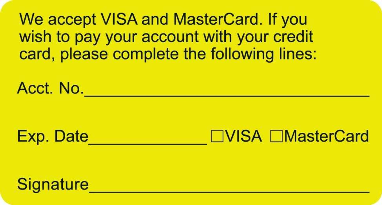 Billing and Collection Labels, We Accept Visa, 3-1/4 x 1-3/4, Fl. Chartreuse, 250/Roll (MAP2500)