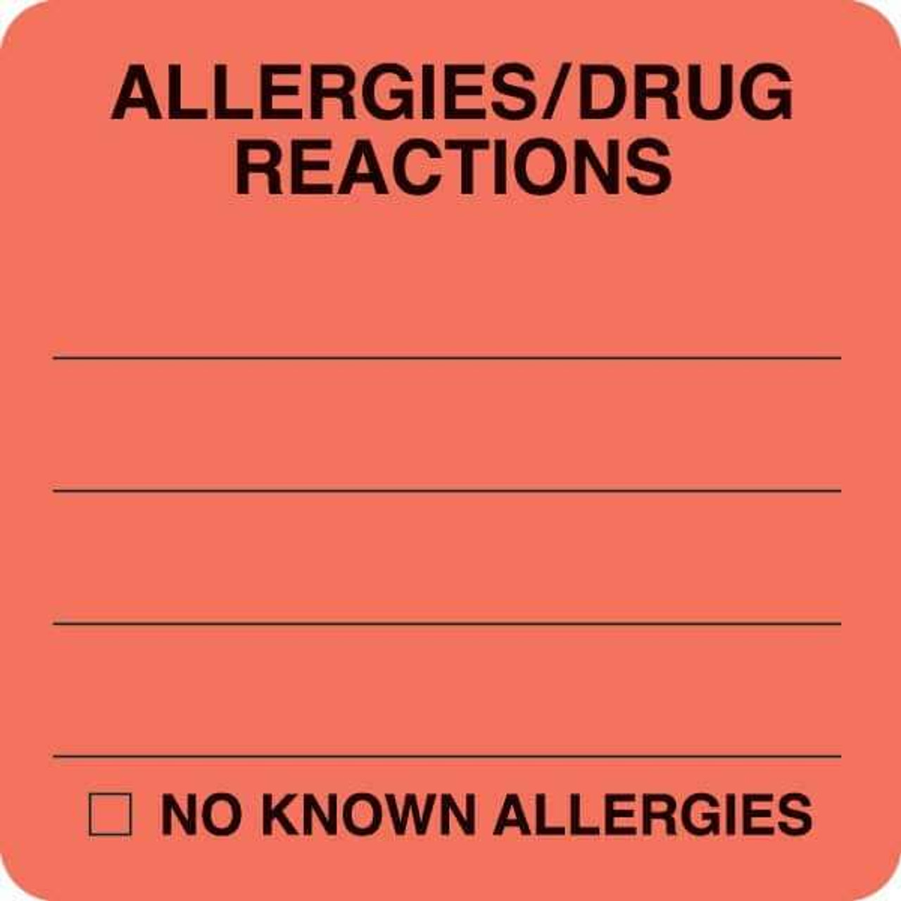 Allergy Labels, Allergies/Drug Reactions, 2 x 2, Fl. Red, 250/RL (MAP4870)