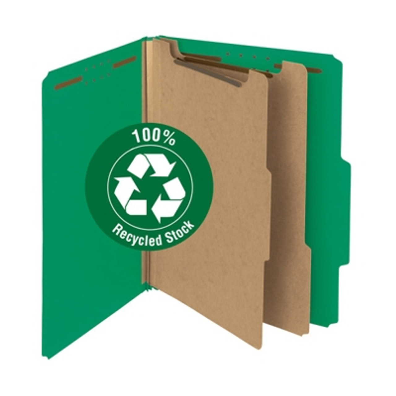 Smead 100% Recycled Pressboard Classification Folder, 2 Dividers, 2" Exp, Letter Size, Green, 5/Pack
