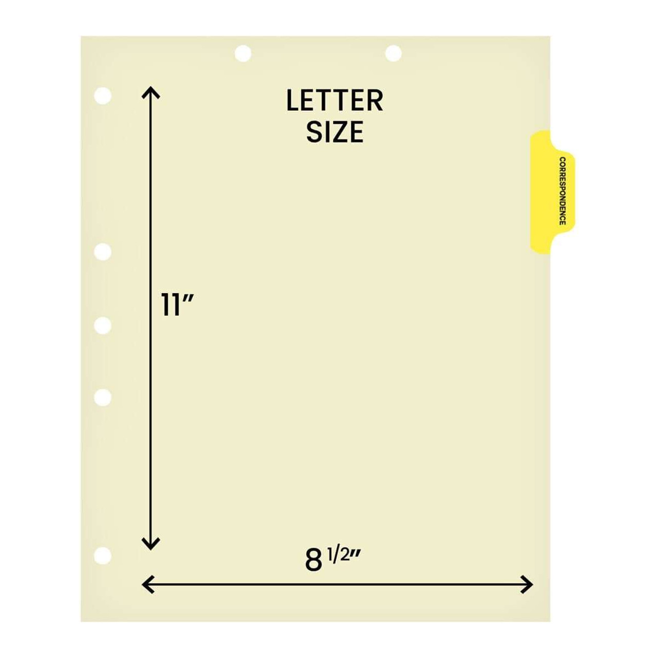 Chart Dividers, Side Tab, Position 2, Correspondence, Lt Yellow, 100/Box