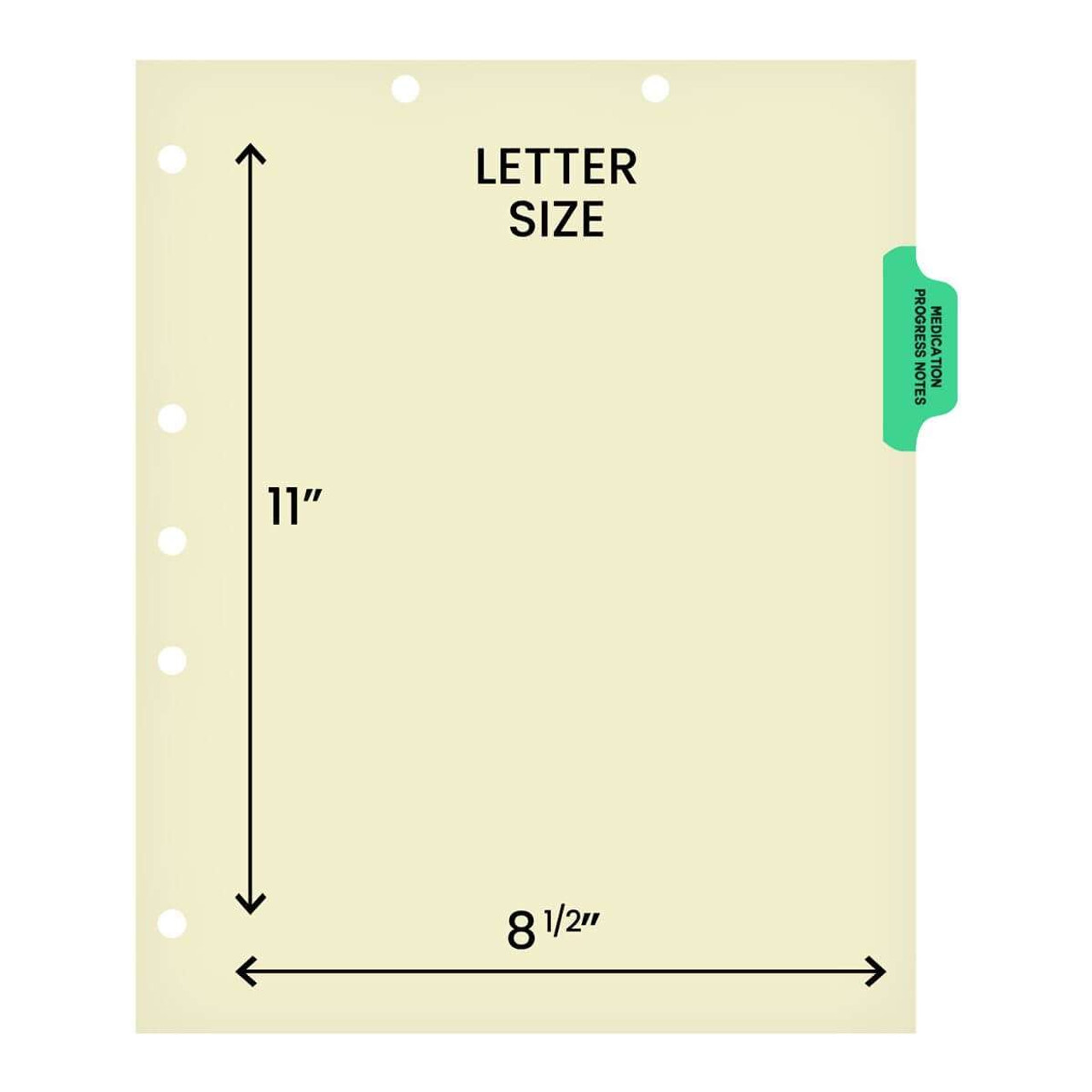 Chart Dividers, Side Tab, Position 2, Medication/Progress Notes, Lt Green, 100/Box
