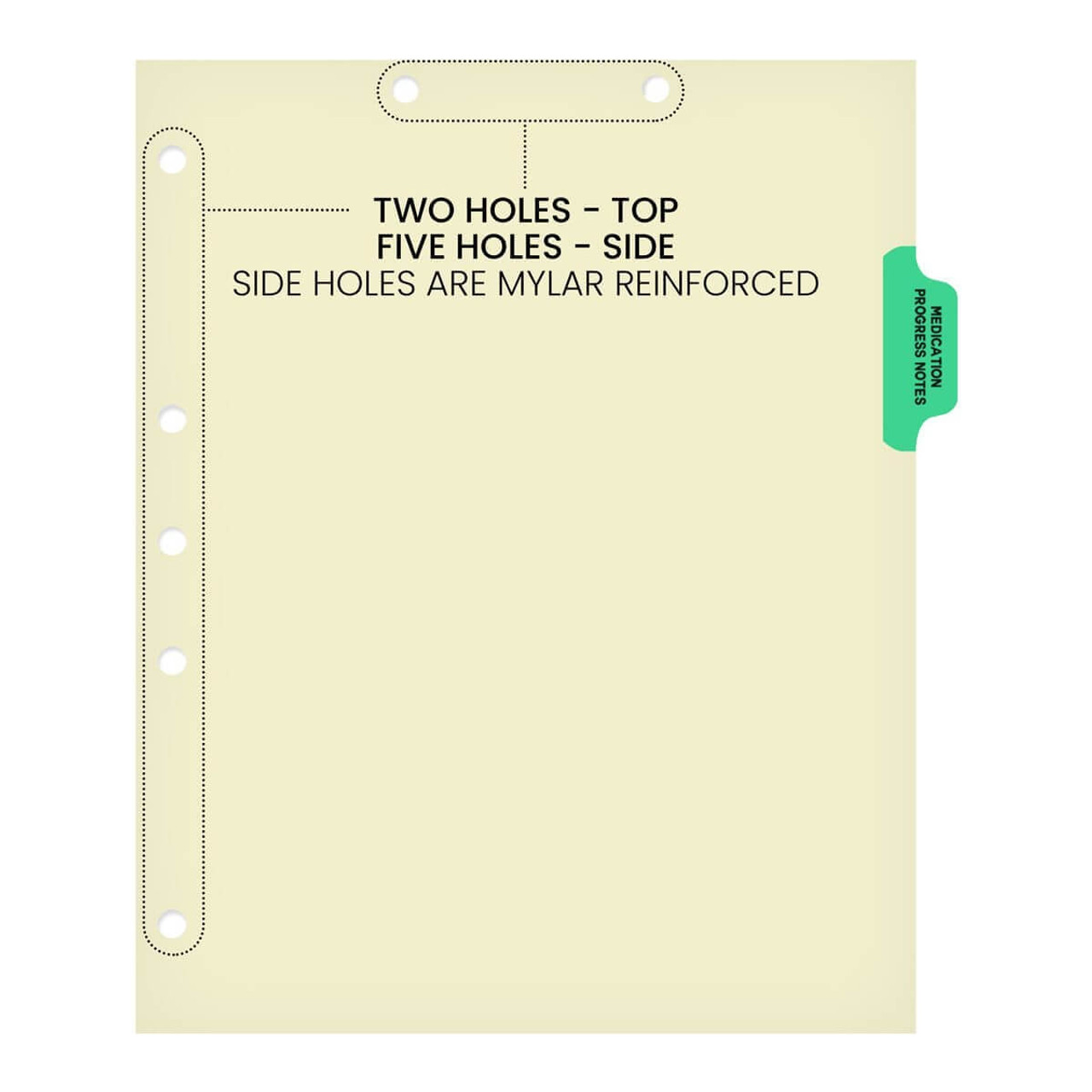 Chart Dividers, Side Tab, Position 2, Medication/Progress Notes, Lt Green, 100/Box