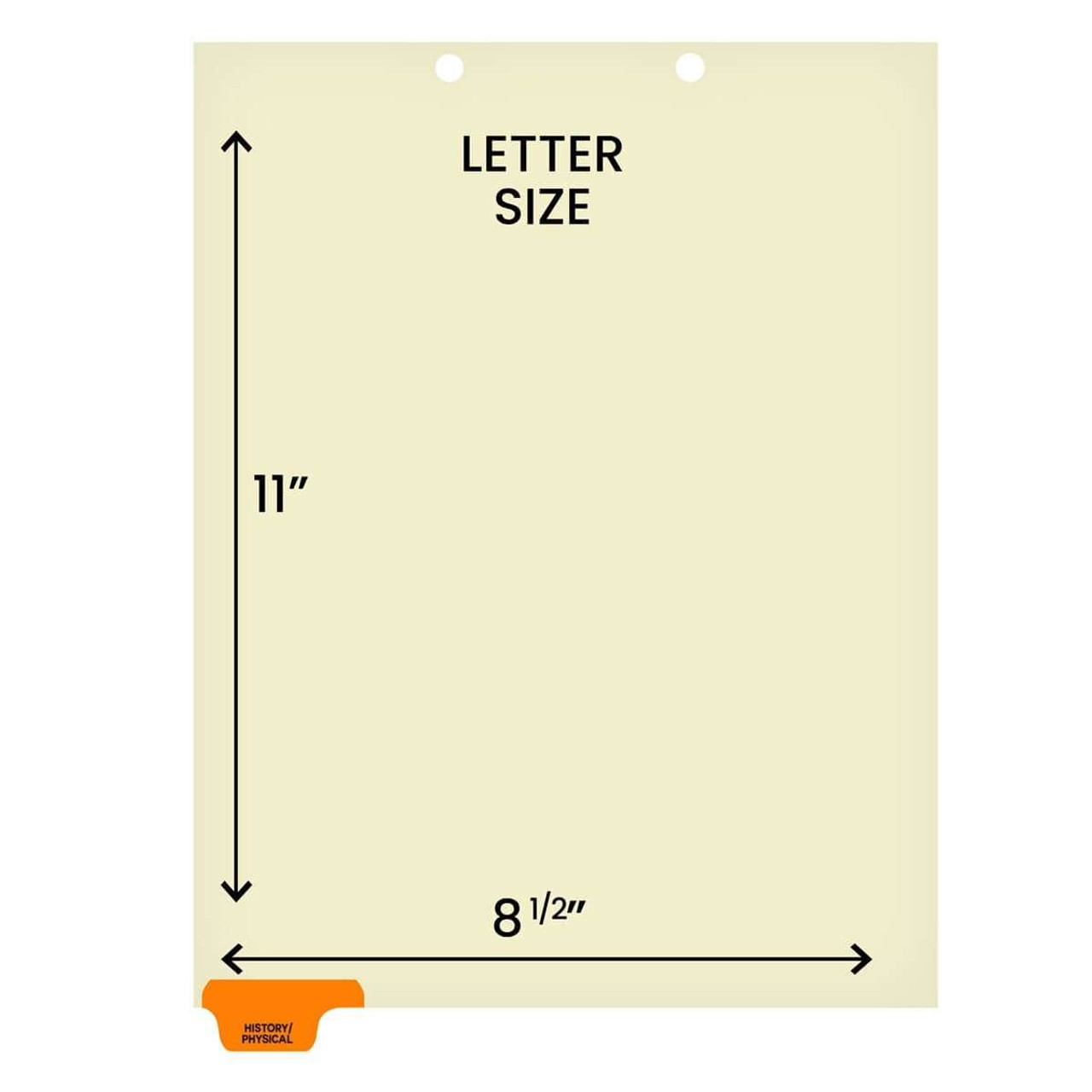 Chart Dividers, Bottom Tab, Position 1, History/Physical, Orange, 100/Box