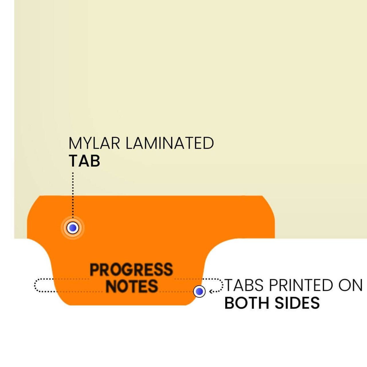 Chart Dividers, Bottom Tab, Position 1, Progress Notes, Orange, 100/Box