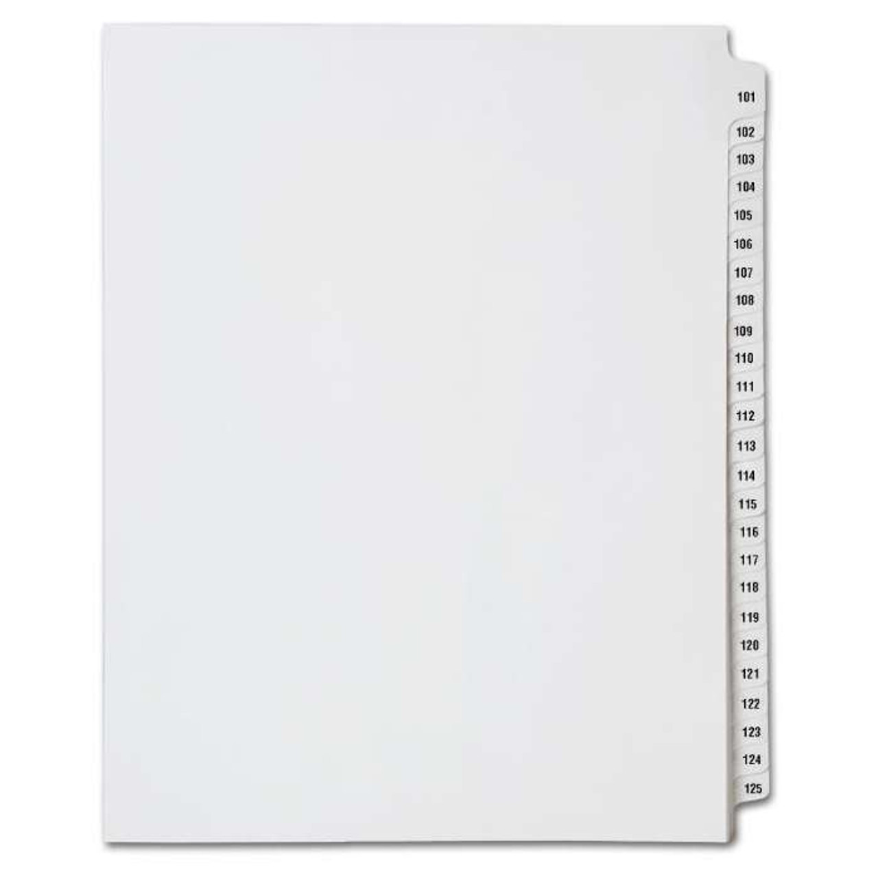 Numerical Index Dividers, Letter Size, Side Tab, 101-125 (Collated), 25/Pack