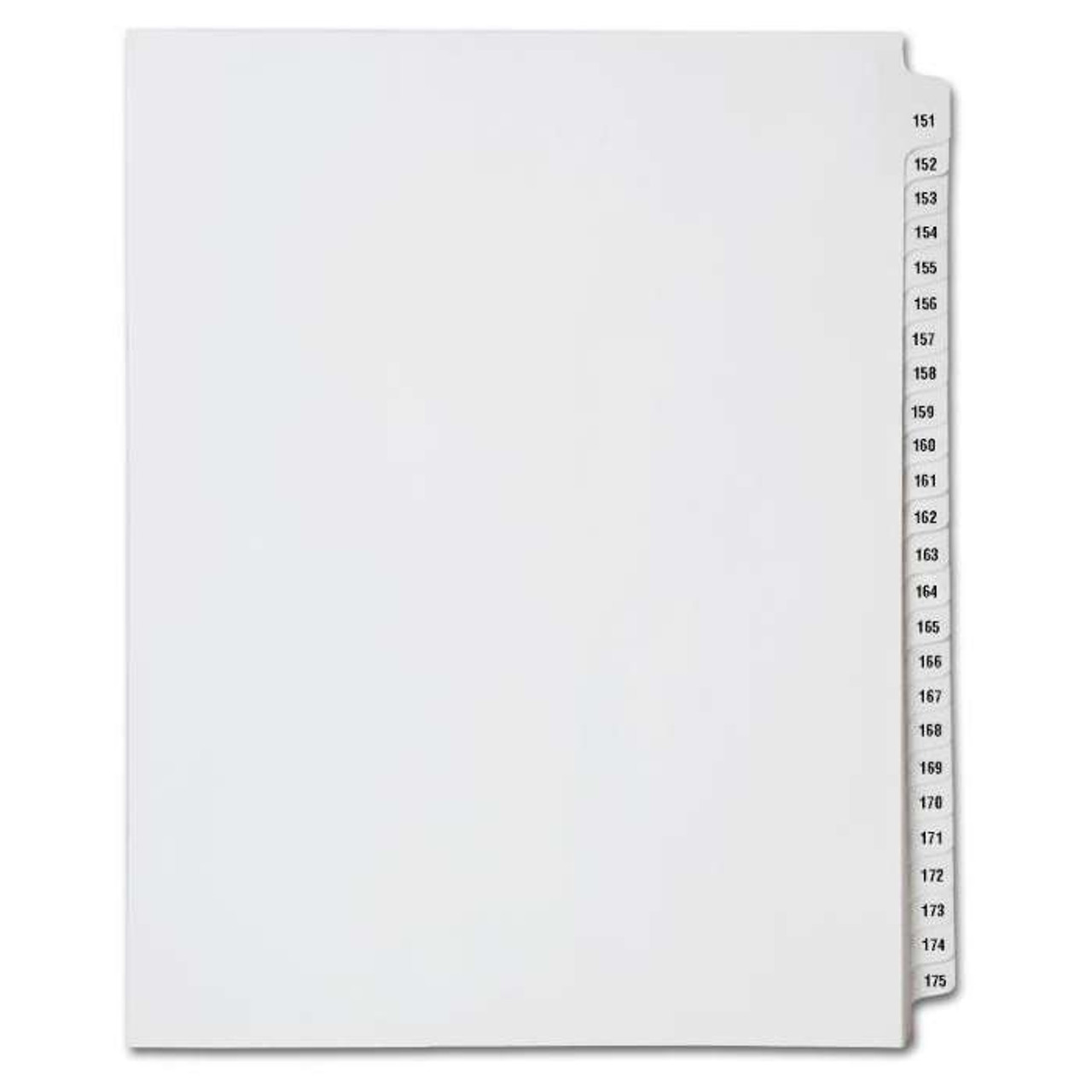 Numerical Index Dividers, Letter Size, Side Tab, 151-175 (Collated), 25/Pack