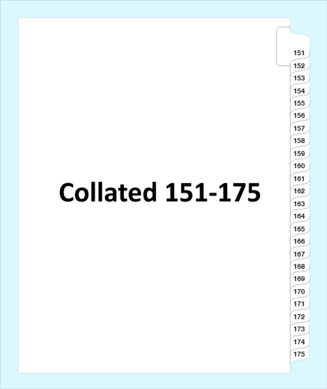 Collated Legal Index Tabs Numbers 151 to 175, Side Tab, Letter Size, 25-Set