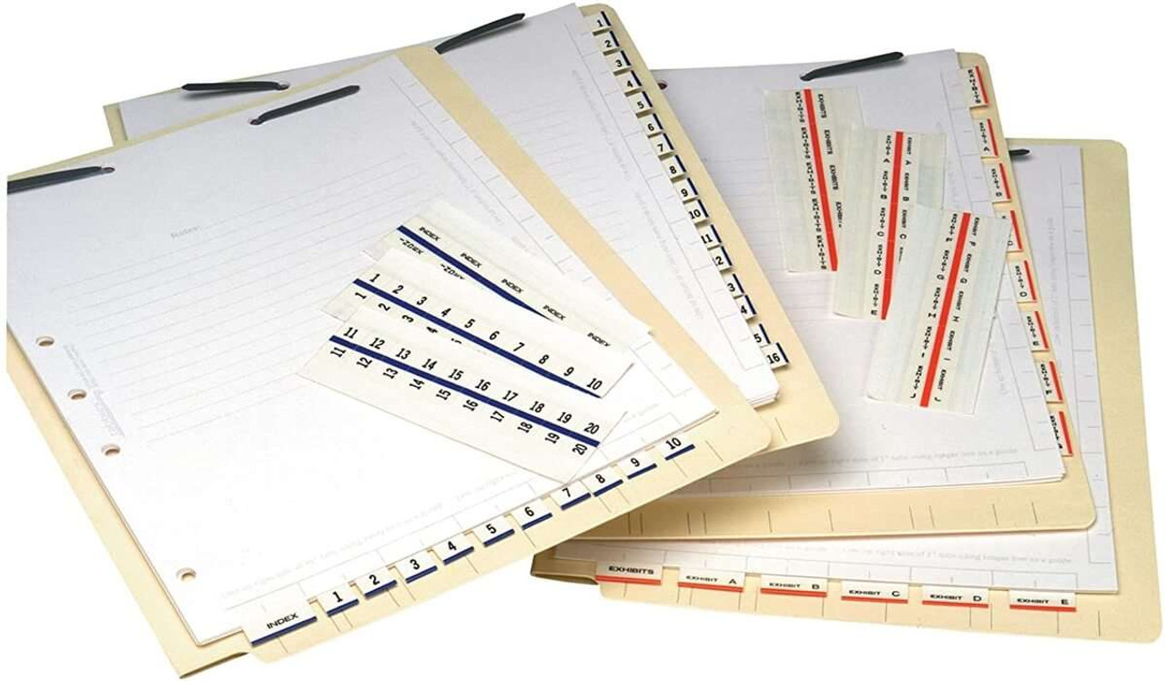 Tabbies Alphabetical Exhibit Index Tabs, K-O, 1" Tabs, Red, 250 Tabs Per Box