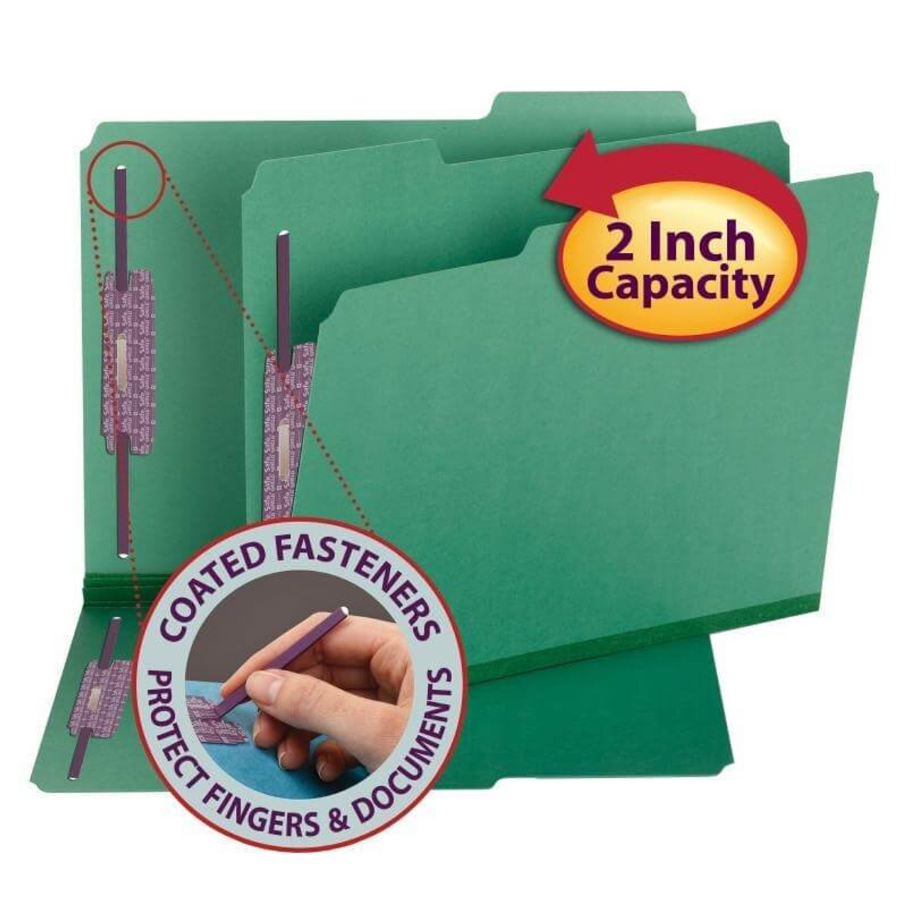Smead Pressboard Fastener Folders, Letter Size, 1/3-Cut, 2 Fasteners, Green, 25/Box