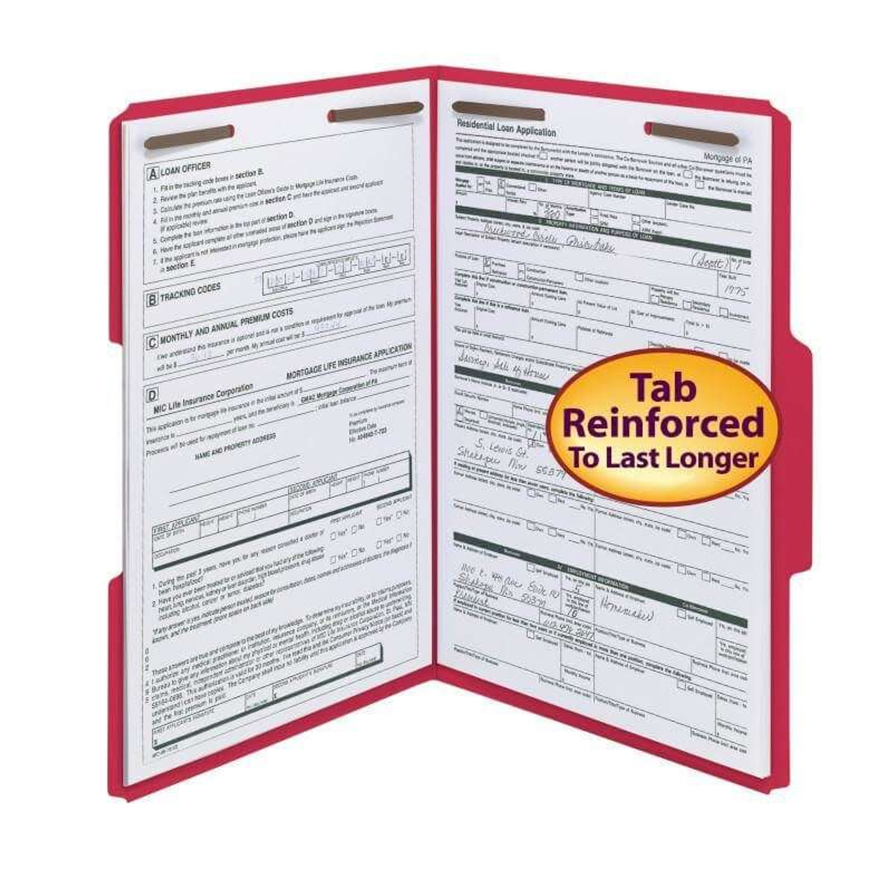 Smead Fastener File Folders, 2 Fasteners, Reinforced 1/3-Cut Tab, Legal Size, Red, 50/Box