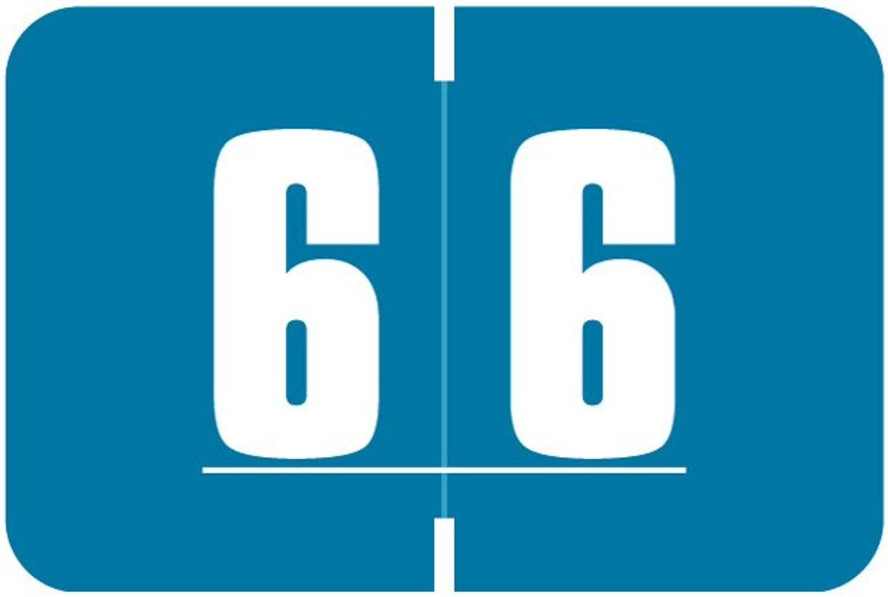 Digi Color DCNM Numeric Label, 1H x 1-1/2W,  Number 6, Blue with white digits, 250/RL, DCNM-6