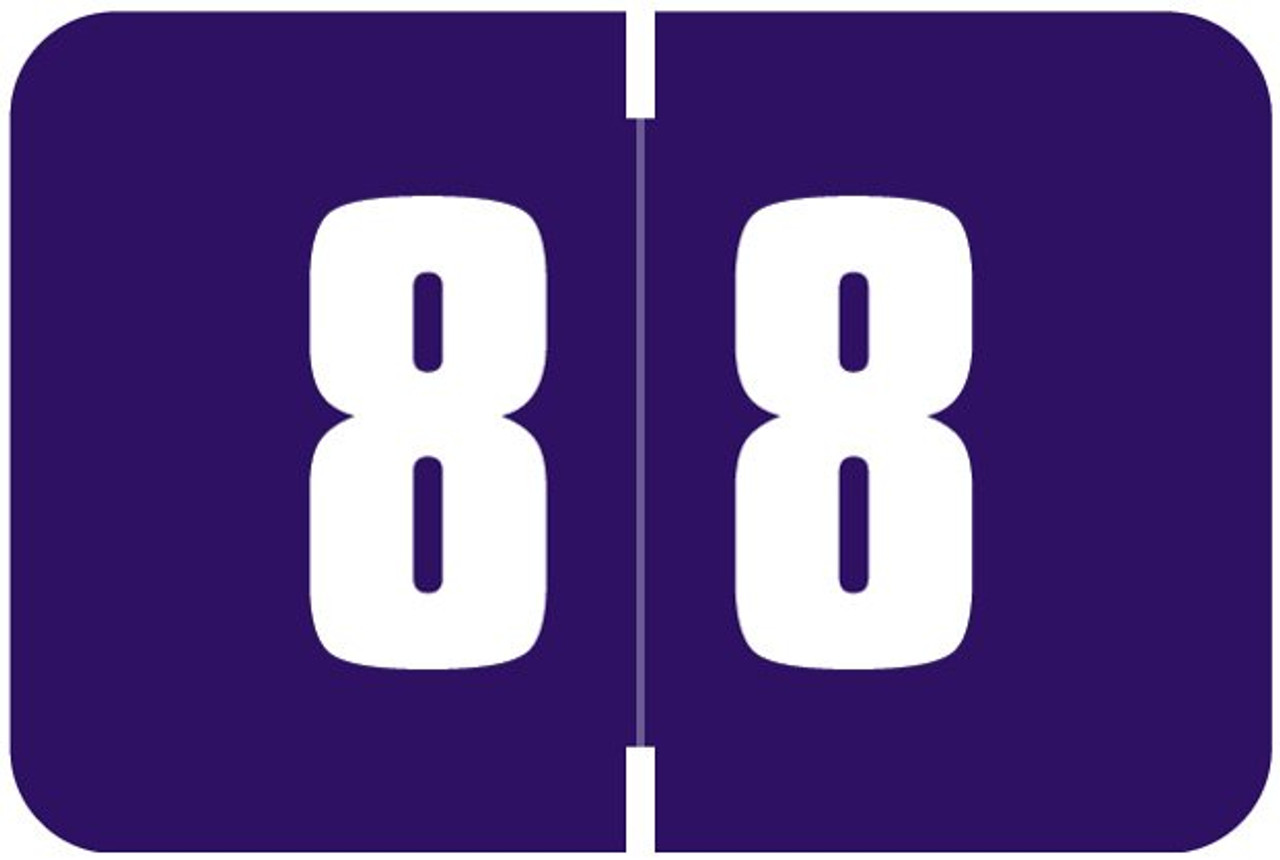 Digi Color DCNM Numeric Label, 1H x 1-1/2W,  Number 8, Purple with white digits, 250/RL, DCNM-8