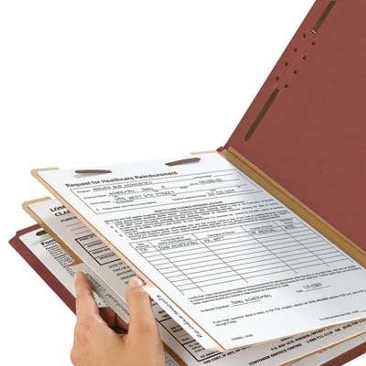 Smead 100% Recycled Pressboard Classification Folder, 2 Divider, 2" Exp, Legal Size, Red, 5/Pack