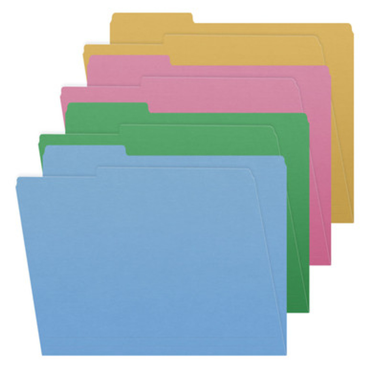 Assorted color top tab folders – blue, pink, green, and goldenrod, letter size, 1/3-cut tab