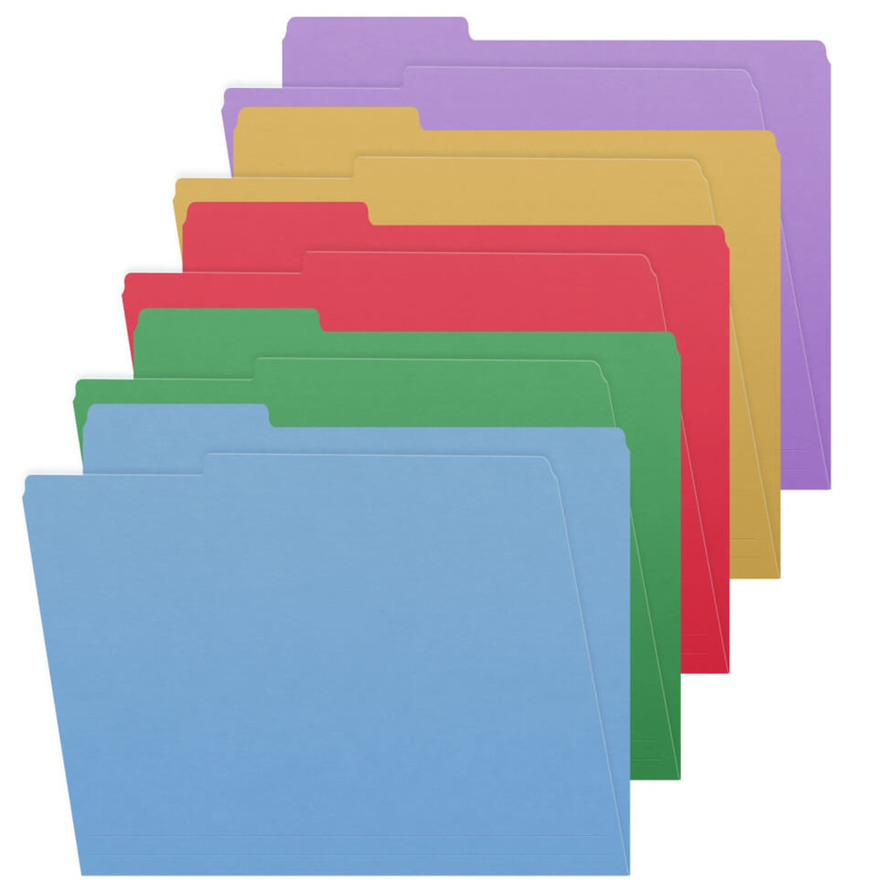 Assorted color top tab file folders with 1/3-cut tabs in blue, green, red, yellow, and purple – letter size