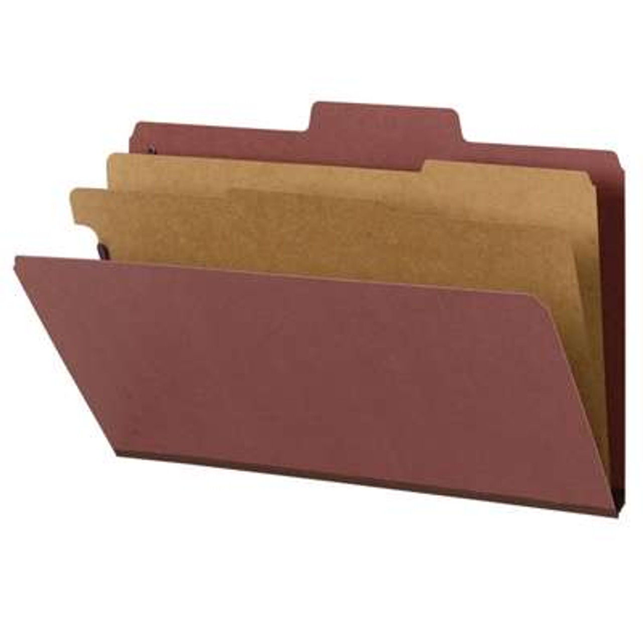Smead SuperTab Pressboard Classification File Folder with SafeSHIELD Fasteners, 2 Dividers, 2" Exp, Legal Size, Red, 10/Box