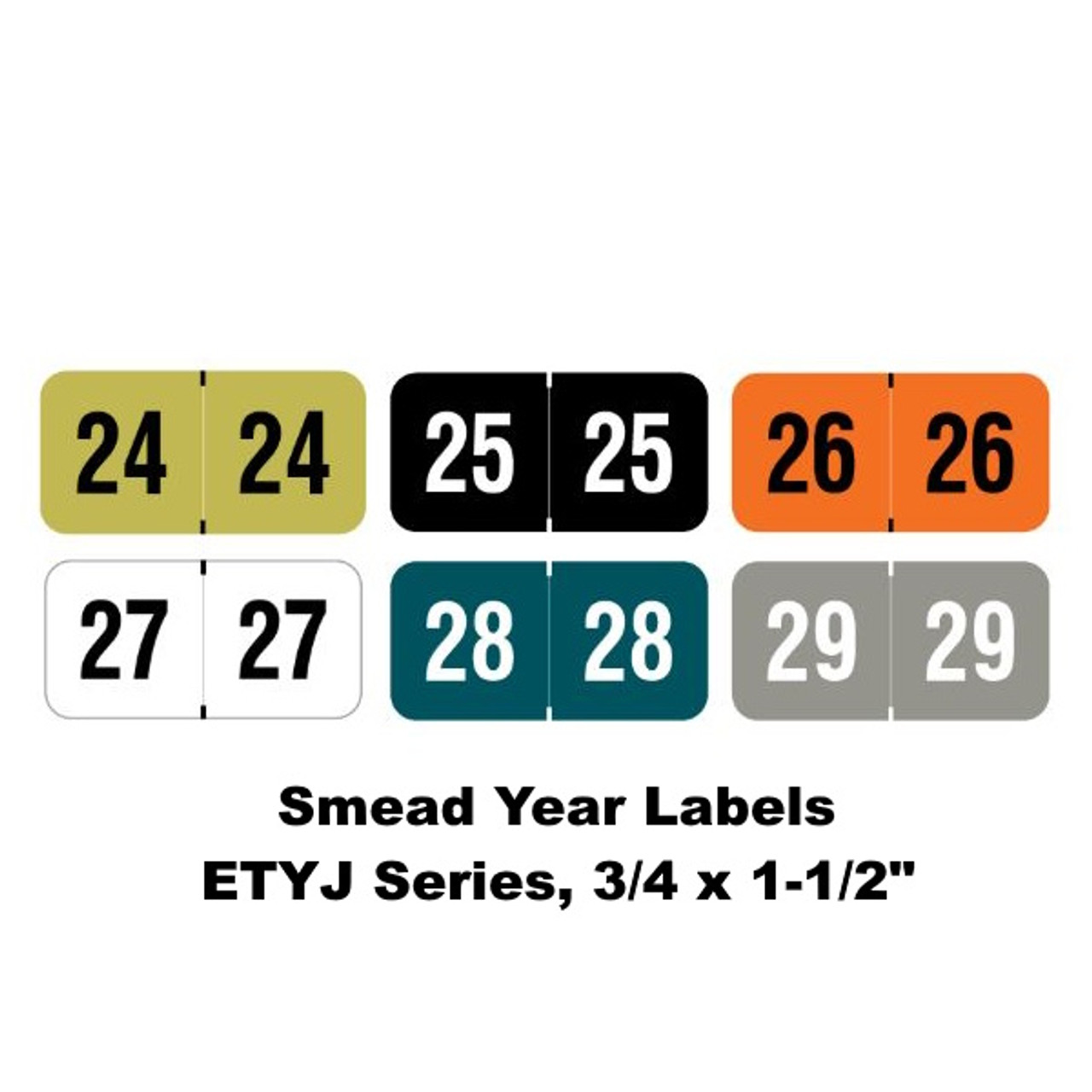 Smead Year Labels – ETYJ Series, 3/4 x 1-1/2, Color-Coded Years 2024–2029