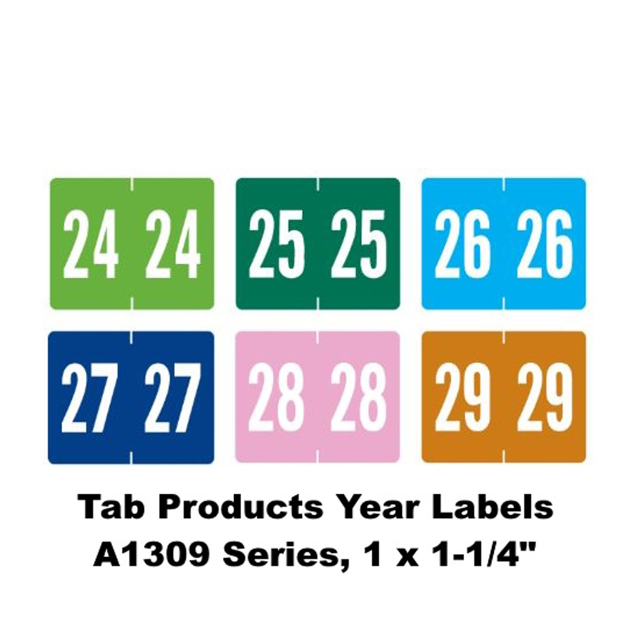 ab Products Year Labels – A1309 Series, 1 x 1-1/4, Color-Coded Years 2024–2029