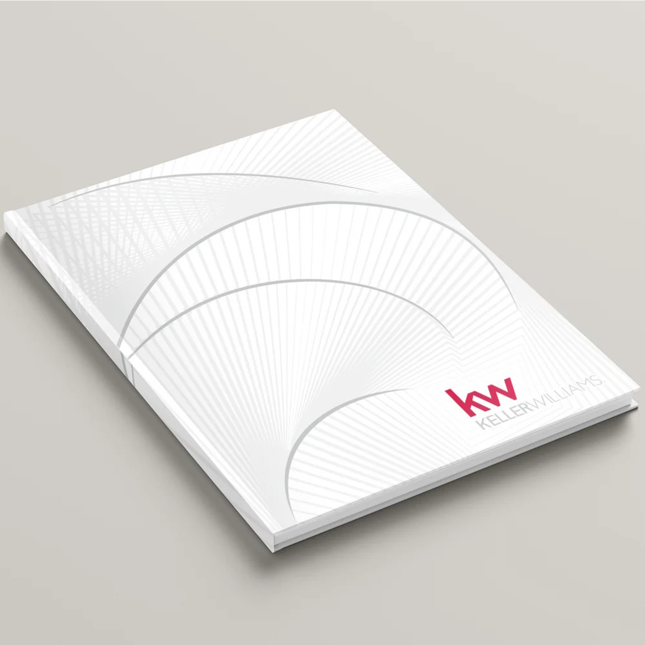 Keller Williams 'White Nautilus" hardcover presentation cover – front angled view, white soft-touch finish with modern KW logo
