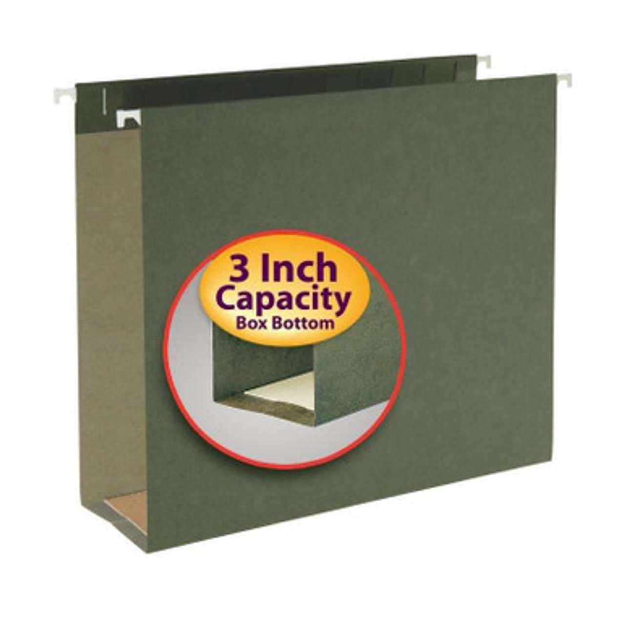 Smead box bottom hanging file folder with 3 inch capacity label, green color