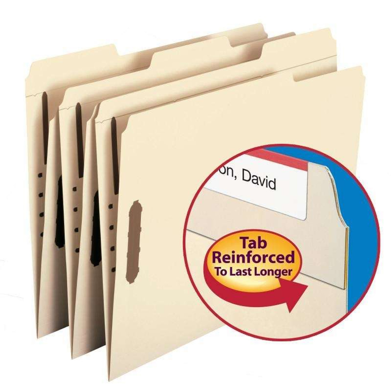 File Folders, Letter Size, Reinforced 1/3-Cut Tab, 2 Fasteners, Manila, 50/Box