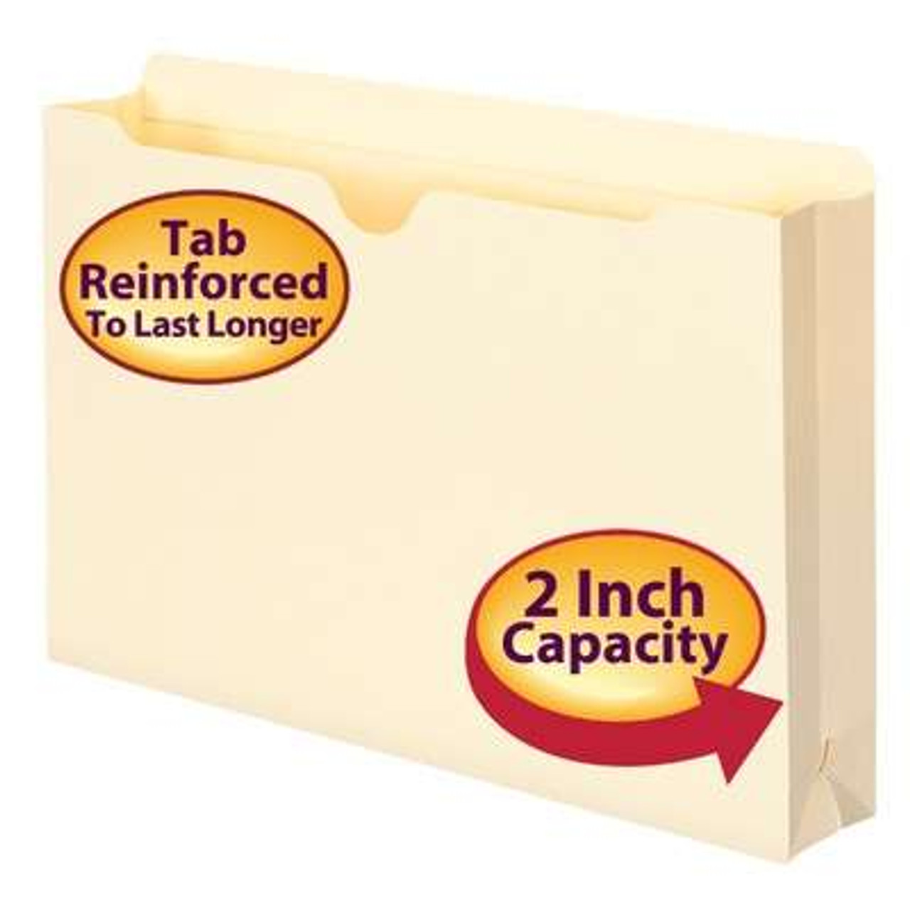 Manila File Jackets, Legal Size, Reinforced Straight-Cut Tab, 2" Expansion, Manila, 50/Box