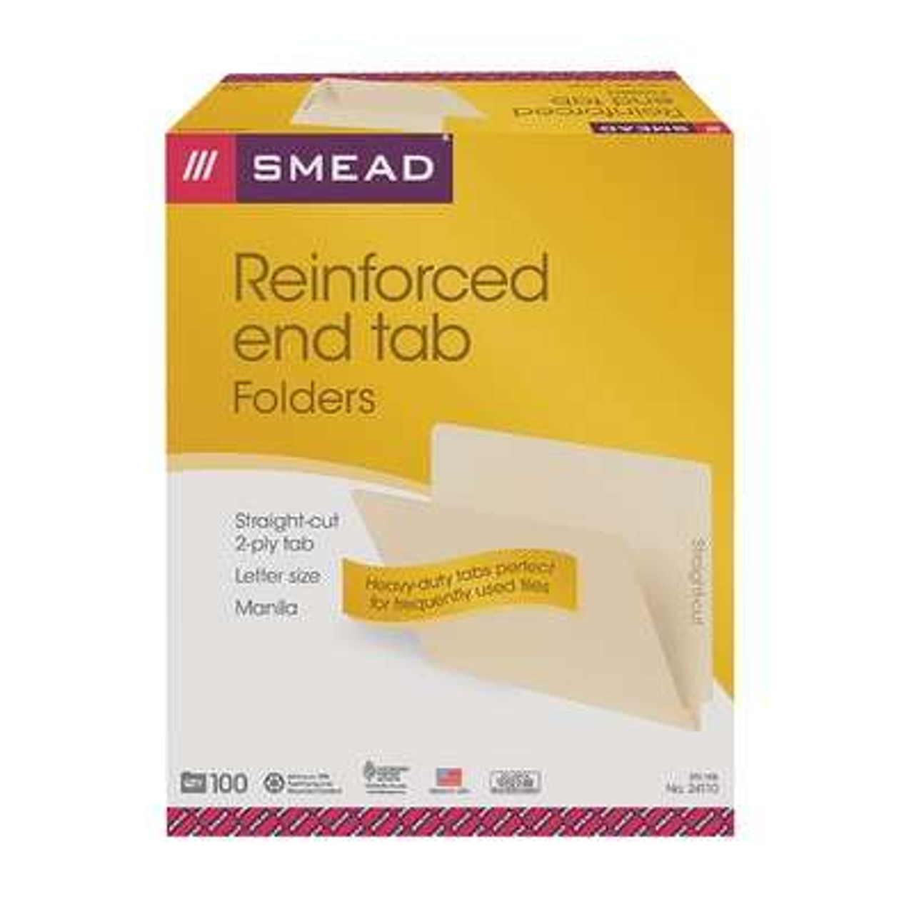 Smead End Tab File Folders, Letter Size, 11pt, 2-Ply, No Fastener, Manila, 100/Box