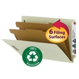 Smead End Tab Classification Folders, 2 Dividers, Legal Size, Recycled Pressboard, Gray/Green, 10/Box