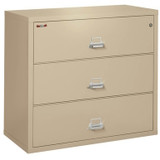 FireKing Lateral File Cabinet, 1-Hour Fire Rated, 3-Drawer, 44" Wide, Parchment