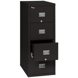 Black FireKing Patriot 4P1825-C four-drawer fireproof file cabinet with one empty drawer open