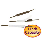 Brown Smead self-adhesive fasteners with a 1-inch capacity, showing protective backing partially removed and a 1 Inch Capacity label - Item 68210
