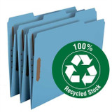 Smead 100% Recycled Folders, Letter Size, 1/3-Cut Reinforced Tab, 2 Fasteners, Blue, 50/Box