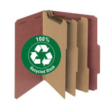 Smead Recycled Pressboard Classification Folders, 3 Dividers, Letter Size, Red, 10/Box