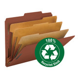 Smead Recycled Pressboard Classification Folders, 3 Dividers, Letter Size, Red, 10/Box